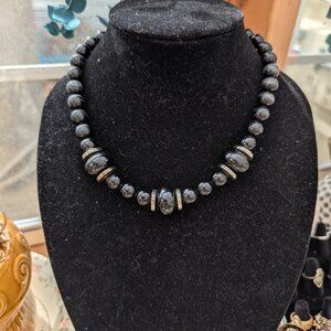Vintage Class Black & Silver Disc Beaded Necklace